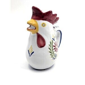 Quimper Sigma The Tastesetter Floral Rooster Vintage Italy Made Spout Pitcher